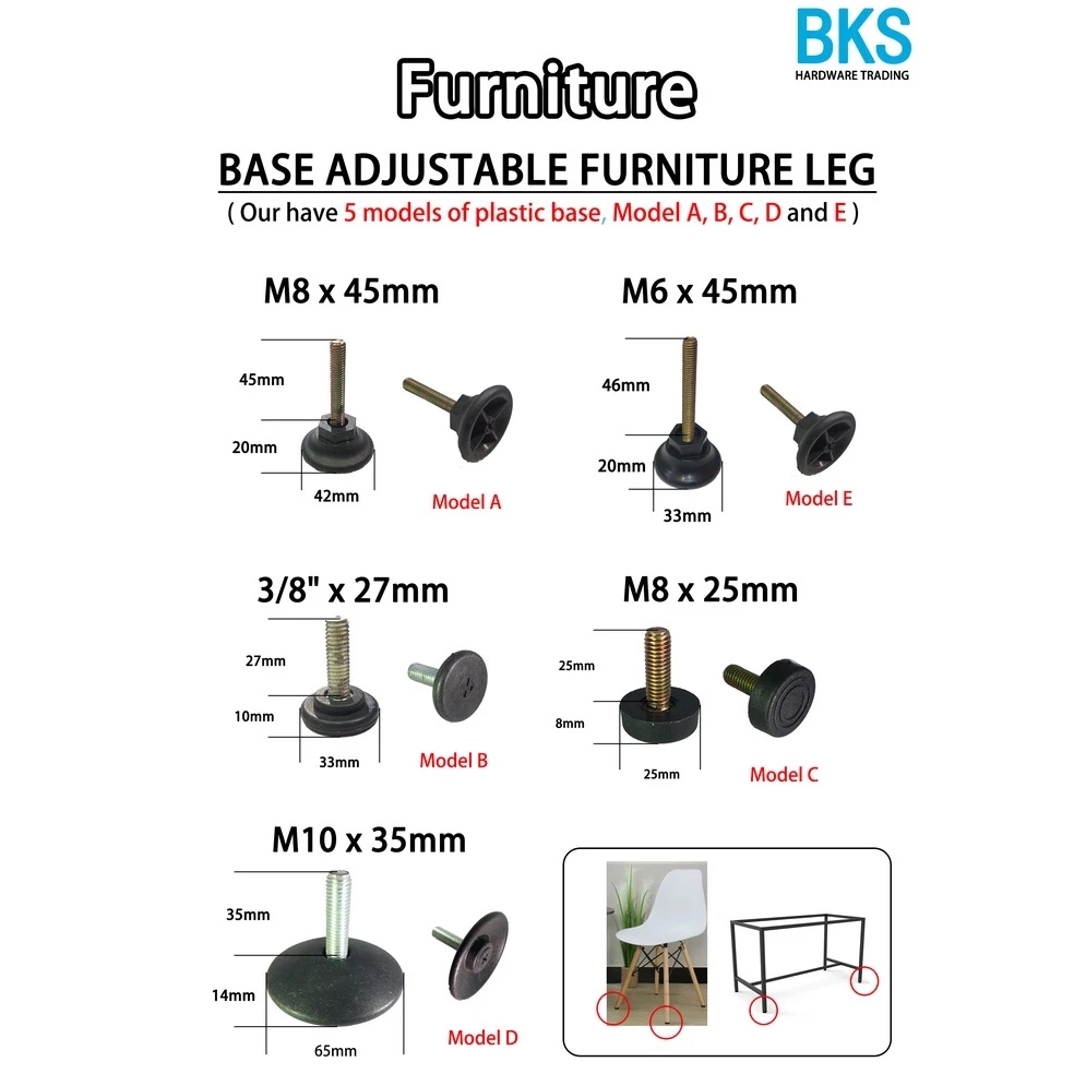Model A M6 Adjustable Furniture Leg